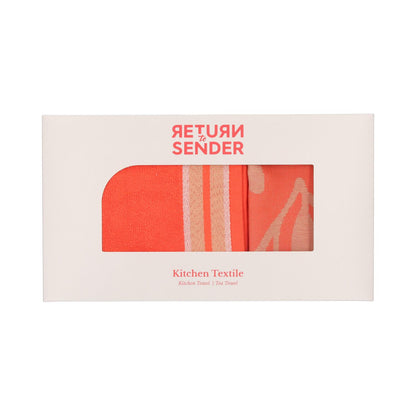 Return to Sender Carina keuken- en theedoekset koraal in geschenkdoos
