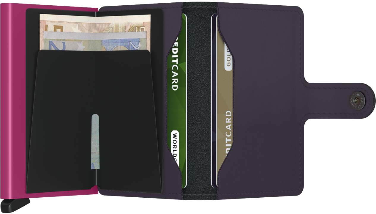 Secrid Miniwallet Matte Dark Purple Fuchsia geopend