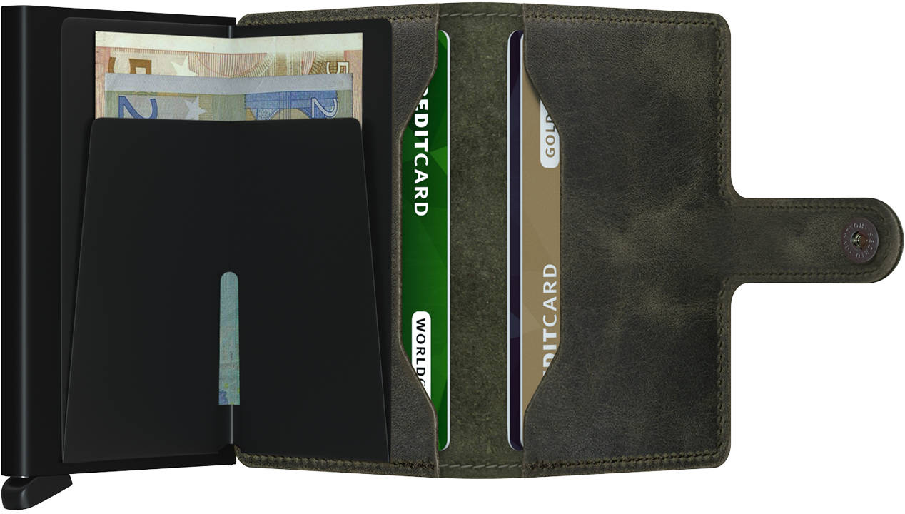Secrid Miniwallet Vintage Olive Black geopend