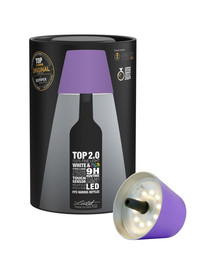 Sompex TOP 2.0 oplaadbare flessenlamp – Lila - detailfoto