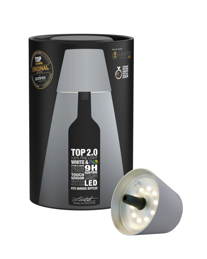 Sompex TOP 2.0 oplaadbare flessenlamp – Grijs - detailfoto