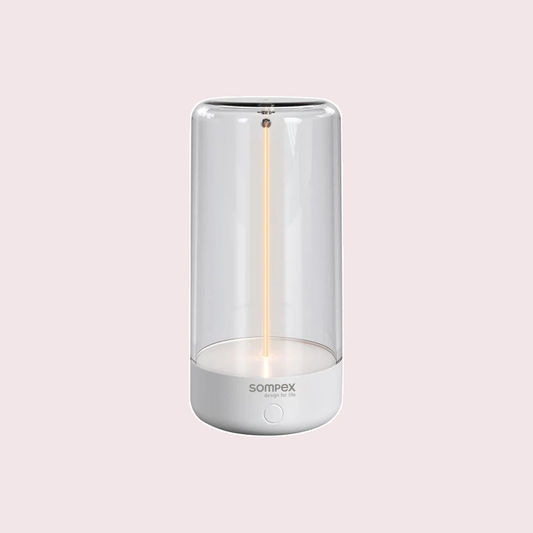Sompex Pulse oplaadbare tafellamp wit met transparante kap en warm ledlicht
