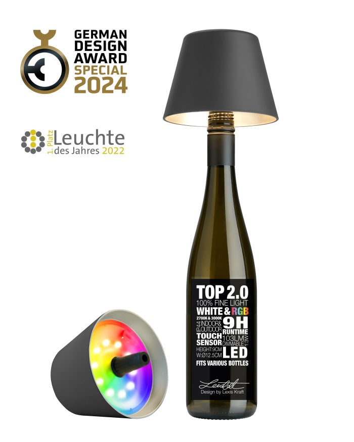 Sompex TOP 2.0 oplaadbare flessenlamp – Antraciet