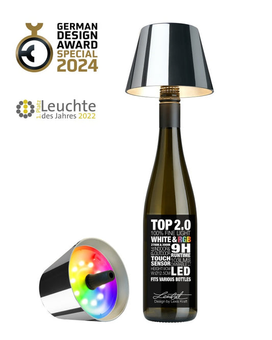Sompex TOP 2.0 oplaadbare flessenlamp – Chroom