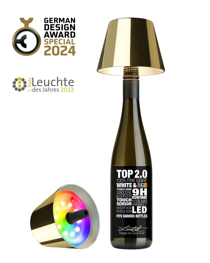 Sompex TOP 2.0 oplaadbare flessenlamp – Goud