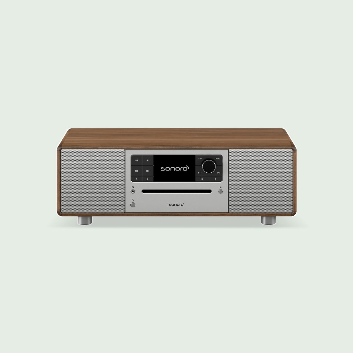 Sonoro PRESTIGE X Walnut met zilverkleurig front, vooraanzicht