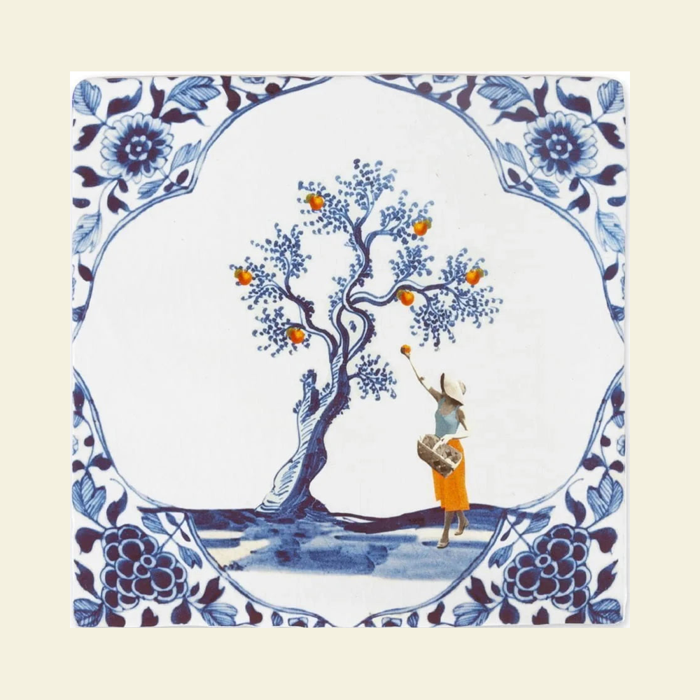 PLUK DE DAG op een egale pastelachtergrond, originele tegelillustratie