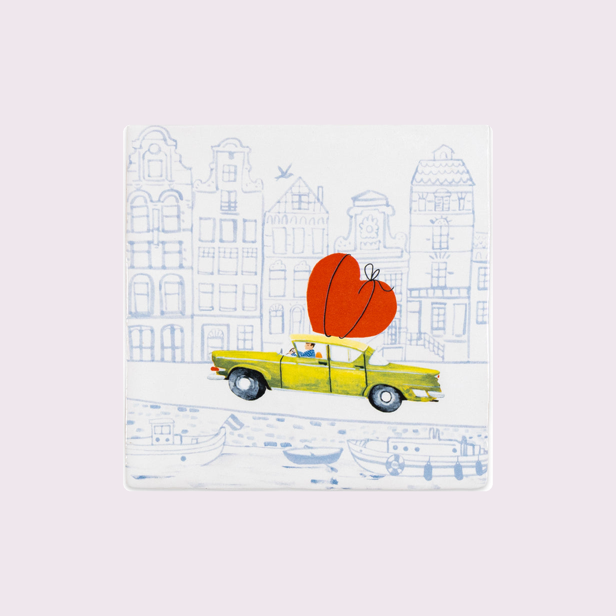 StoryTiles Love is on the way, keramische tegel 10 x 10 cm op zachte pastelachtergrond
