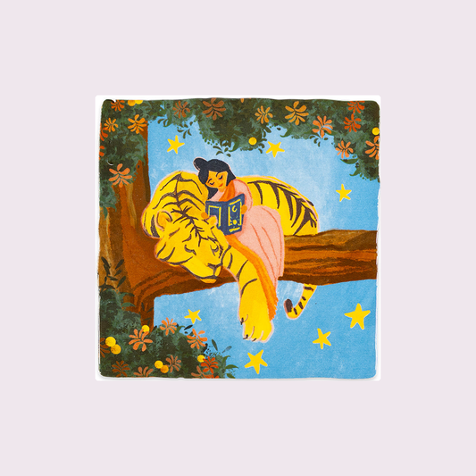 StoryTiles Magical nighttime story, losse tegel van 10 x 10 cm zonder houder op zachte pastelachtergrond