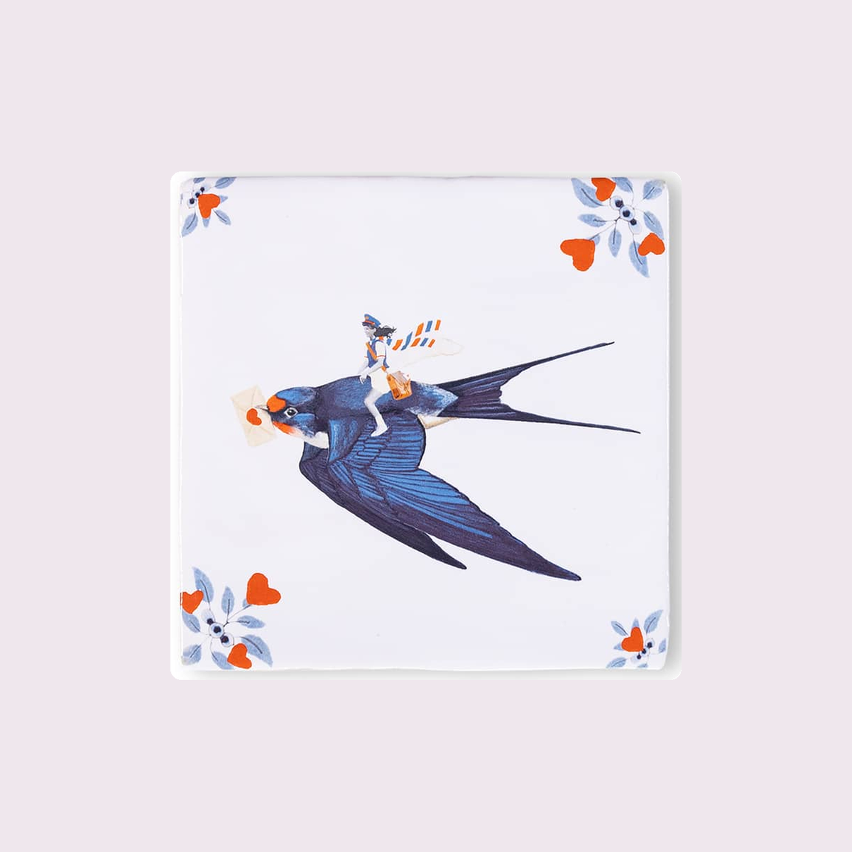 StoryTiles Sending you a message, keramische tegel 10 x 10 cm op zachte pastelachtergrond